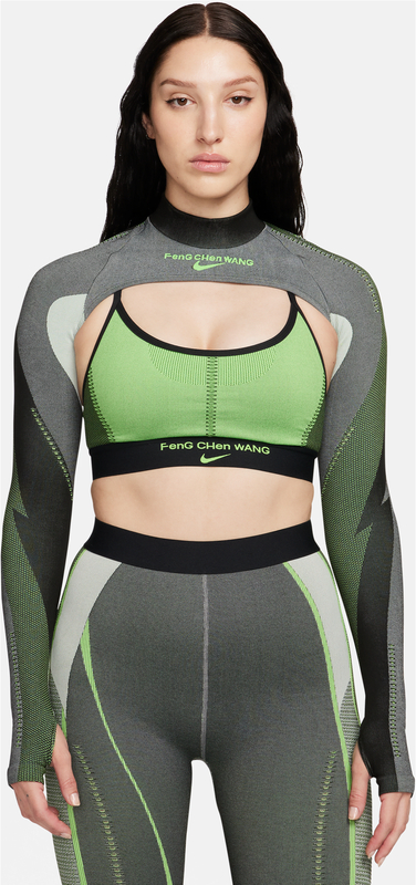 Zielona bluzka Nike w sportowym stylu z okrągłym dekoltem z długim rękawem