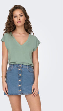 Zielona bluzka Only z dekoltem w kształcie litery v z krótkim rękawem w stylu casual