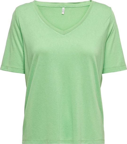Zielona bluzka Only z krótkim rękawem z dekoltem w kształcie litery v