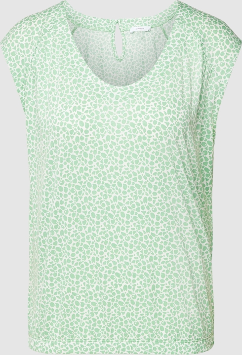 Zielona bluzka Opus w stylu casual z krótkim rękawem z dekoltem w kształcie litery v