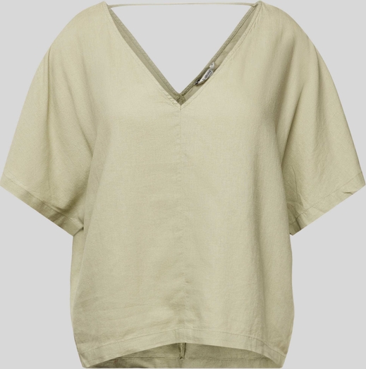 Zielona bluzka Peek&Cloppenburg z krótkim rękawem w stylu casual z dekoltem w kształcie litery v