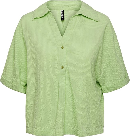 Zielona bluzka Pieces z krótkim rękawem