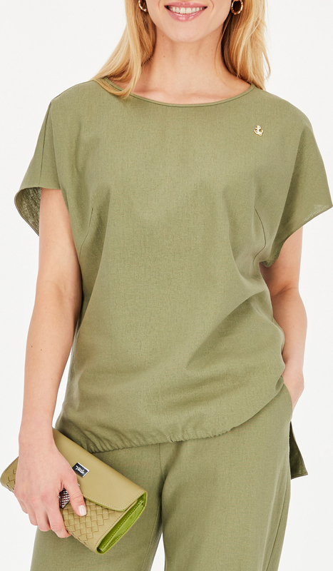 Zielona bluzka POTIS & VERSO z okrągłym dekoltem w stylu casual