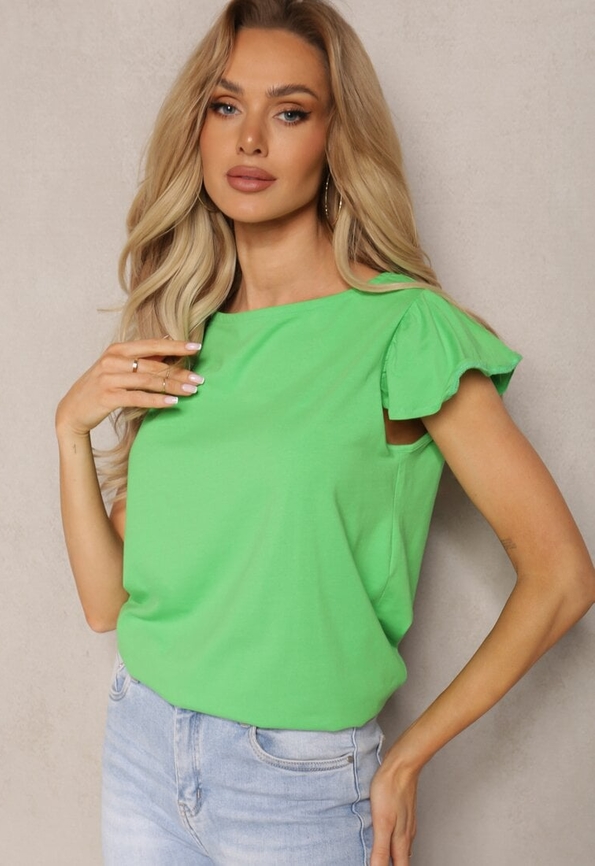 Zielona bluzka Renee z bawełny z krótkim rękawem w stylu casual