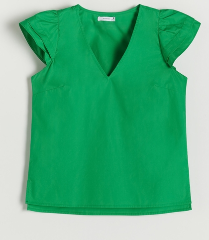 Zielona bluzka Reserved w stylu casual z bawełny z dekoltem w kształcie litery v