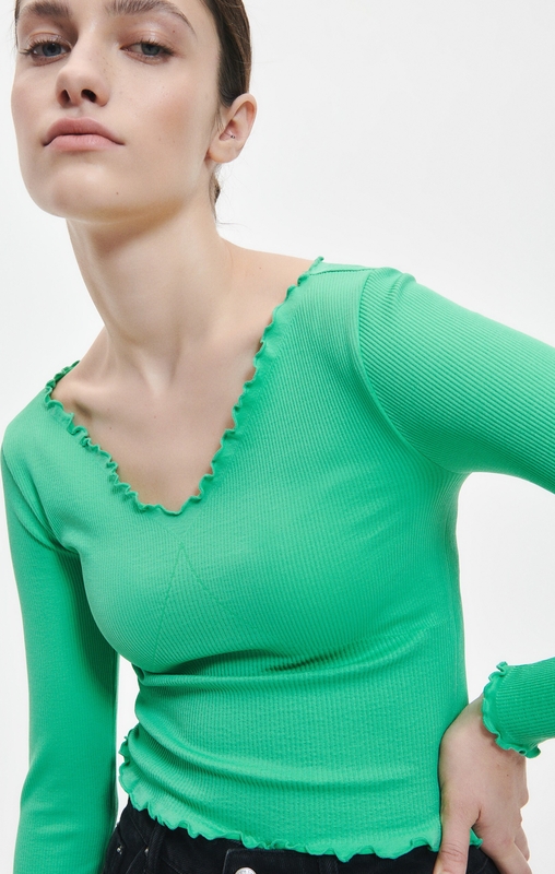 Zielona bluzka Reserved w stylu casual z dekoltem w kształcie litery v z długim rękawem