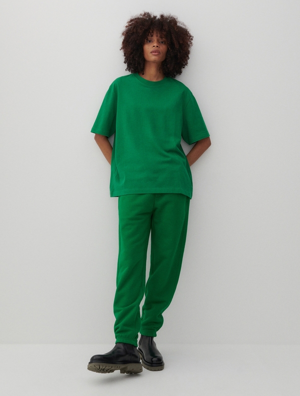 Zielona bluzka Reserved z bawełny z krótkim rękawem w stylu casual