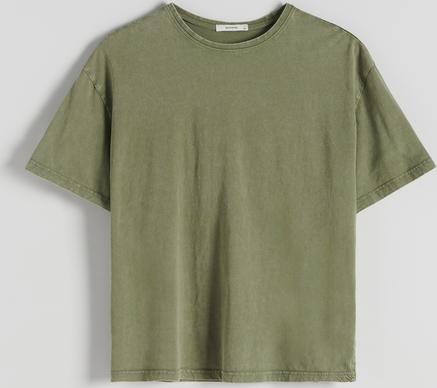 Zielona bluzka Reserved z okrągłym dekoltem w stylu casual z bawełny