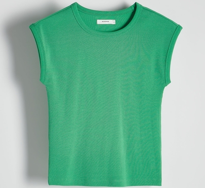 Zielona bluzka Reserved z okrągłym dekoltem w stylu casual z krótkim rękawem