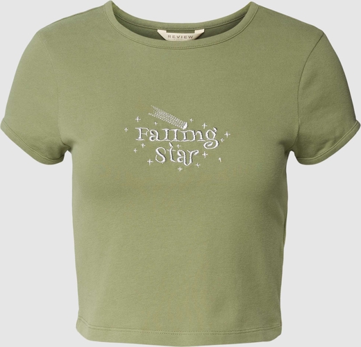 Zielona bluzka Review w młodzieżowym stylu z krótkim rękawem