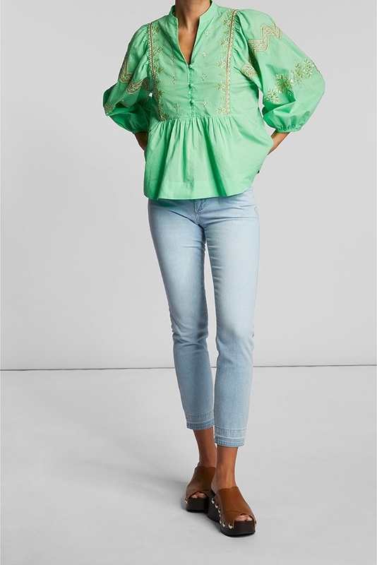 Zielona bluzka Rich & Royal z długim rękawem z bawełny w stylu casual