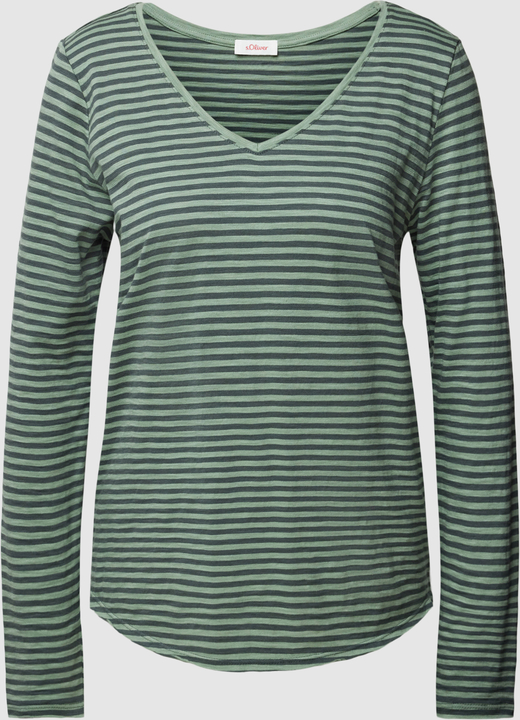 Zielona bluzka S.Oliver z dekoltem w kształcie litery v w stylu casual z bawełny