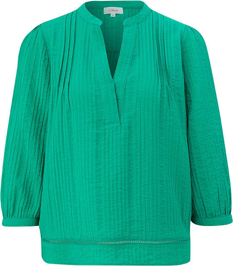 Zielona bluzka S.Oliver z długim rękawem z dekoltem w kształcie litery v