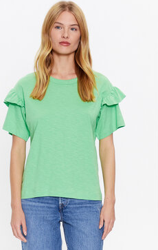 Zielona bluzka Selected Femme w stylu casual z krótkim rękawem z okrągłym dekoltem
