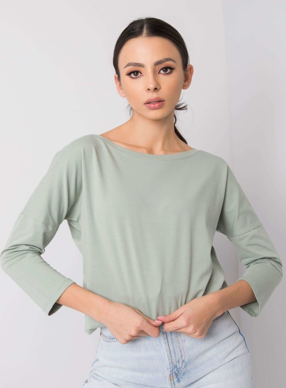 Zielona bluzka Sheandher.pl z długim rękawem z bawełny w stylu casual