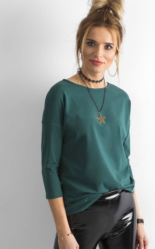 Zielona bluzka Sheandher.pl z okrągłym dekoltem w stylu casual z bawełny
