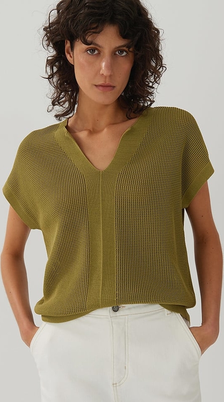 Zielona bluzka someday. z dekoltem w kształcie litery v w stylu casual
