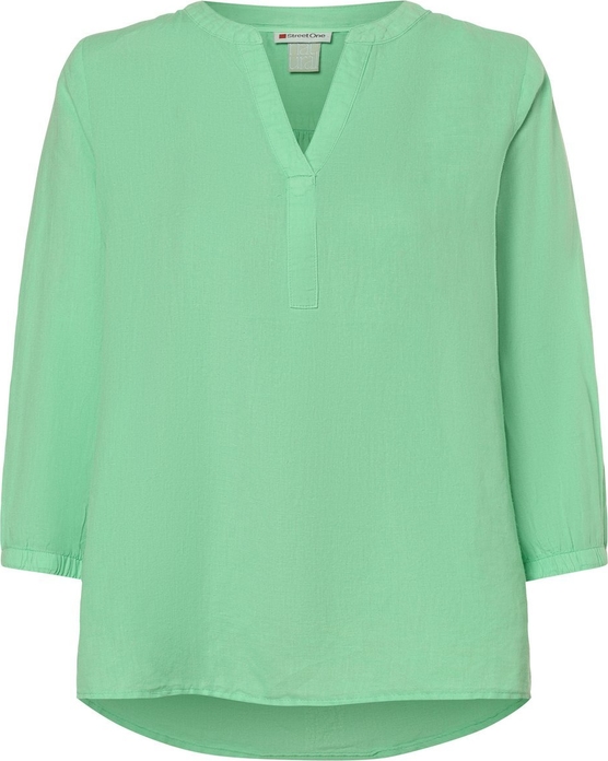 Zielona bluzka STREET ONE z lnu z długim rękawem w stylu casual