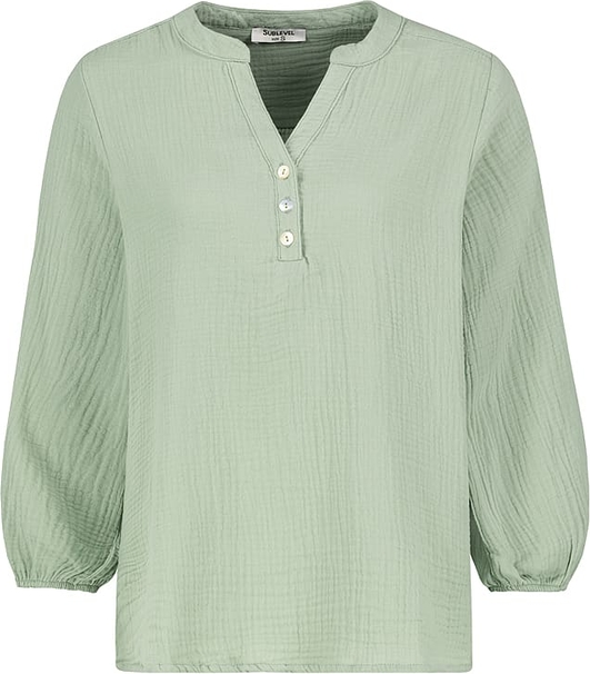 Zielona bluzka SUBLEVEL z długim rękawem z bawełny w stylu casual