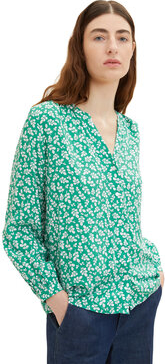 Zielona bluzka Tom Tailor z dekoltem w kształcie litery v z długim rękawem