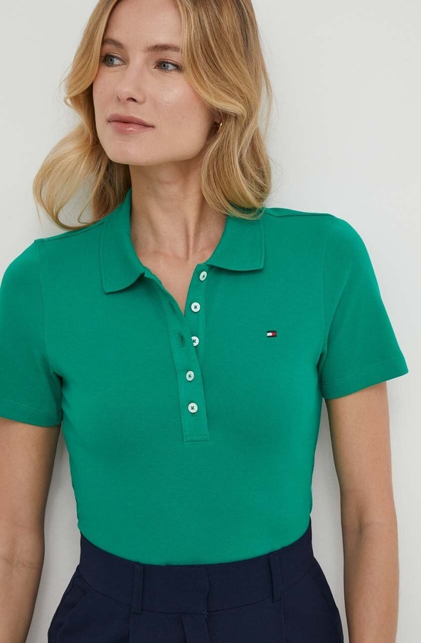 Zielona bluzka Tommy Hilfiger z krótkim rękawem w stylu casual
