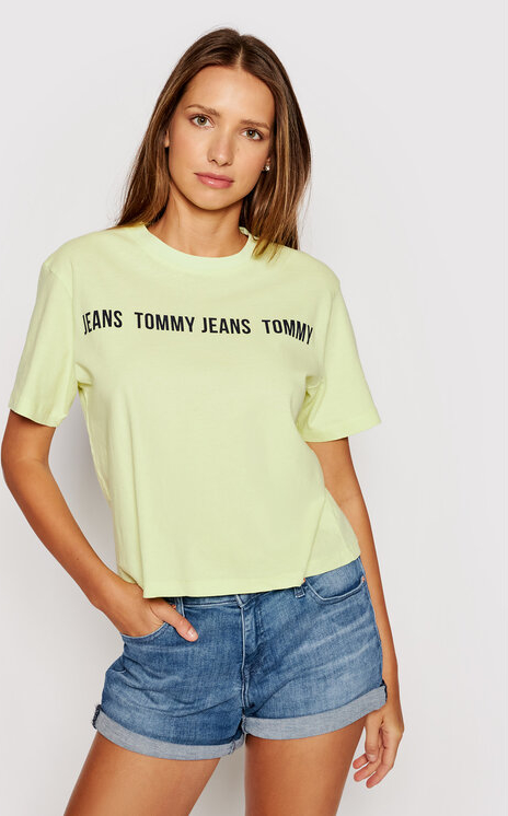 Zielona bluzka Tommy Jeans z krótkim rękawem z okrągłym dekoltem