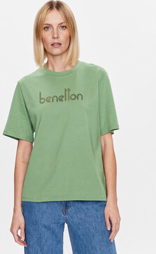 Zielona bluzka United Colors Of Benetton w młodzieżowym stylu z krótkim rękawem z okrągłym dekoltem
