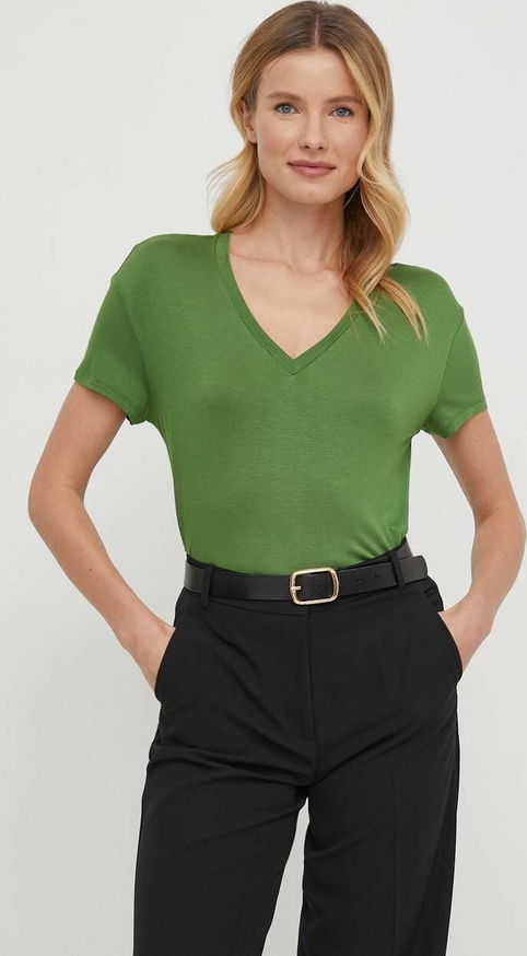 Zielona bluzka United Colors Of Benetton w stylu casual z dekoltem w kształcie litery v