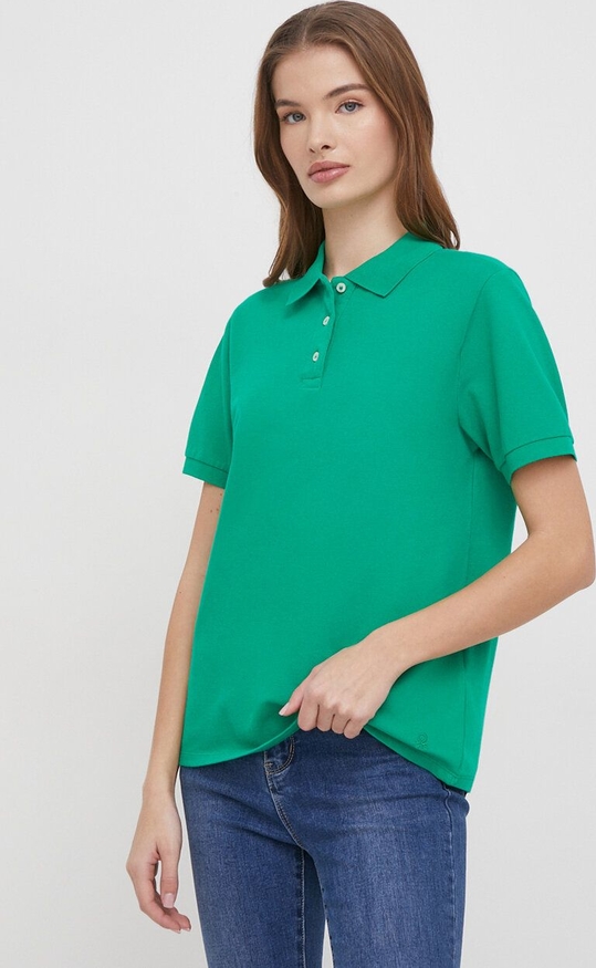 Zielona bluzka United Colors Of Benetton z kołnierzykiem z krótkim rękawem