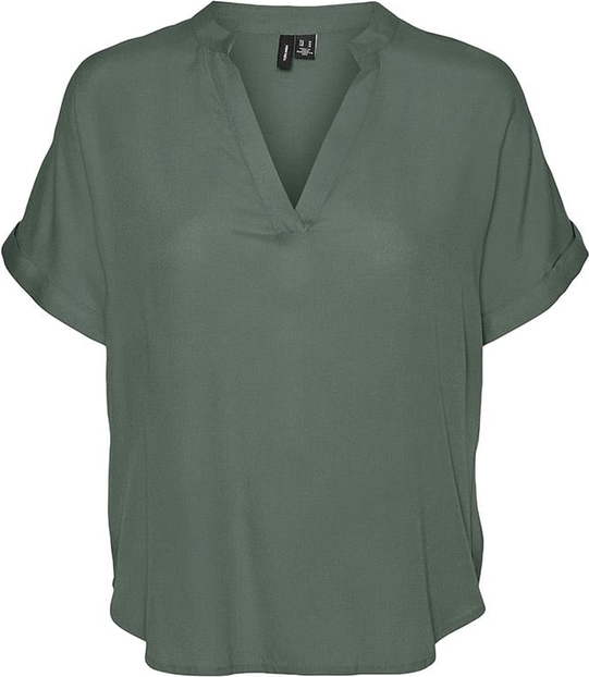 Zielona bluzka Vero Moda w stylu casual z dekoltem w kształcie litery v