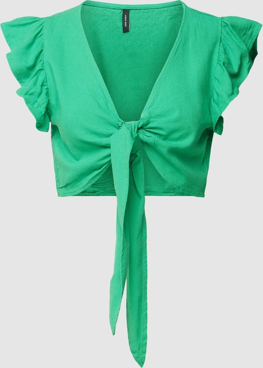 Zielona bluzka Vero Moda w stylu casual z dekoltem w kształcie litery v z krótkim rękawem