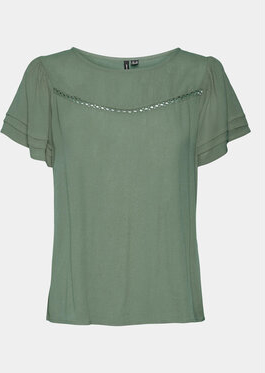 Zielona bluzka Vero Moda w stylu casual z krótkim rękawem z okrągłym dekoltem