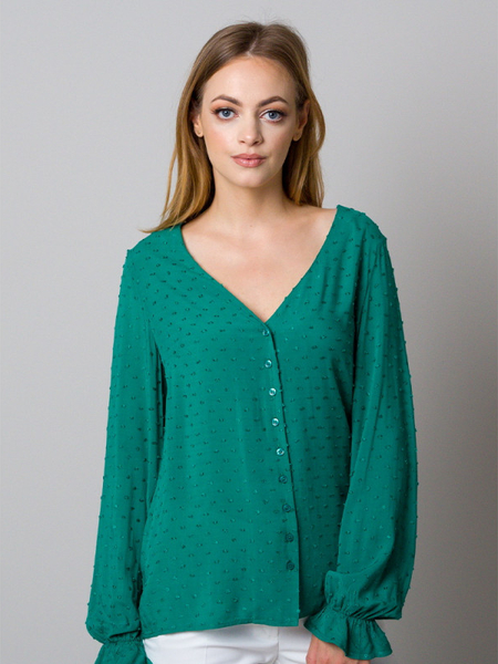 Zielona bluzka Willsoor z długim rękawem z tkaniny