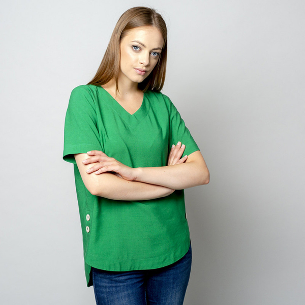 Zielona bluzka Willsoor z krótkim rękawem z tkaniny