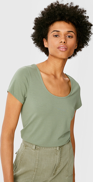 Zielona bluzka YESSICA z bawełny z okrągłym dekoltem