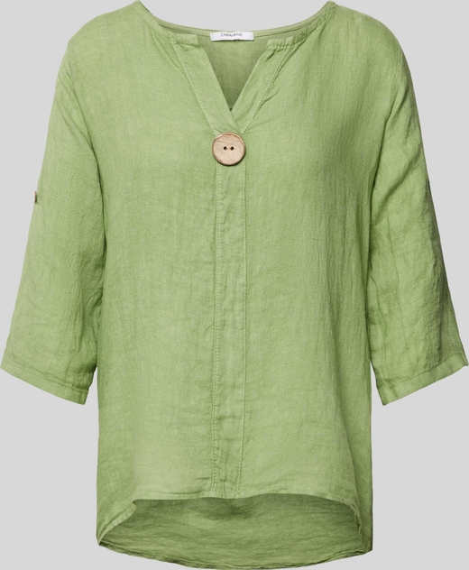 Zielona bluzka Zabaione z dekoltem w kształcie litery v w stylu casual z długim rękawem