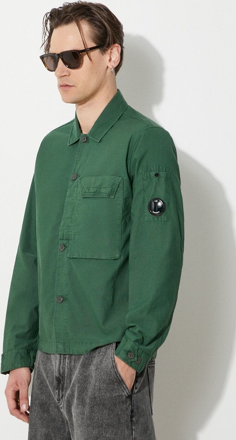 Zielona koszula C.P. Company z tkaniny z klasycznym kołnierzykiem