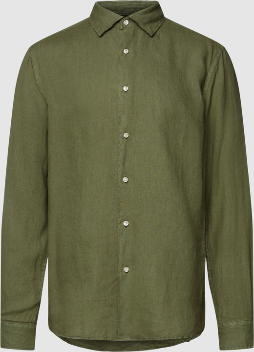 Zielona koszula Cinque z długim rękawem z lnu z klasycznym kołnierzykiem