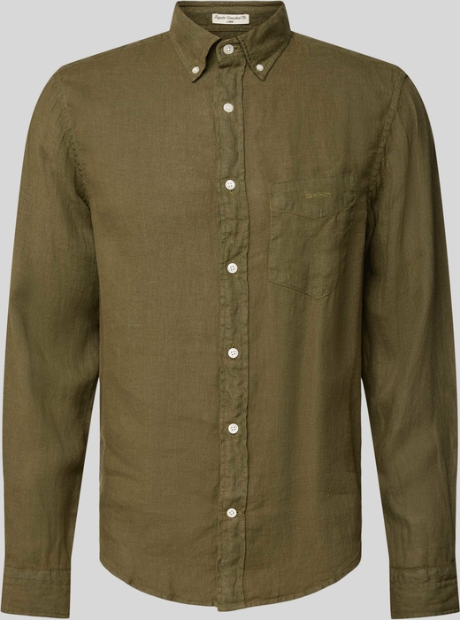 Zielona koszula Gant z kołnierzykiem button down z lnu w stylu casual