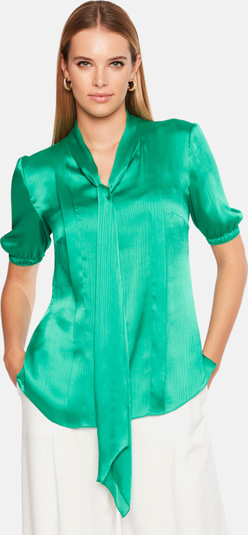 Zielona koszula L’AF z kokardą z satyny z krótkim rękawem