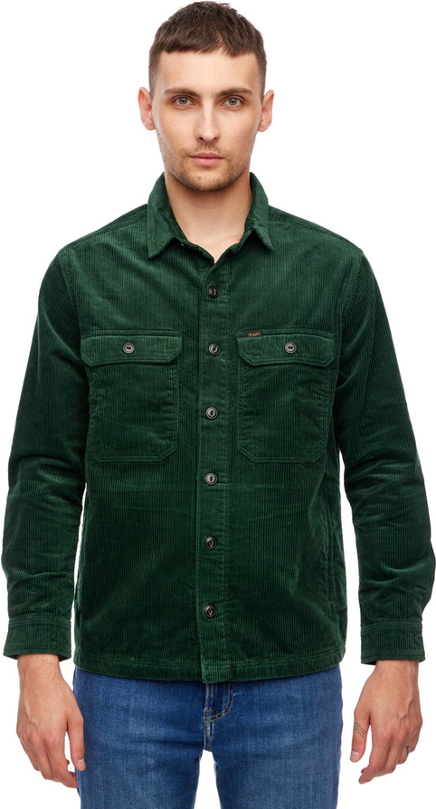 Zielona koszula Lee ze sztruksu z klasycznym kołnierzykiem