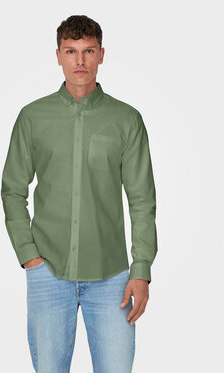 Zielona koszula Only & Sons z klasycznym kołnierzykiem w stylu casual