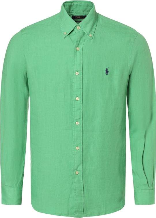 Zielona koszula POLO RALPH LAUREN z lnu w stylu casual z długim rękawem