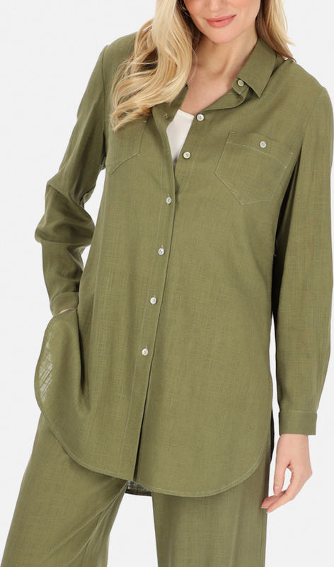 Zielona koszula POTIS & VERSO w stylu casual z lnu