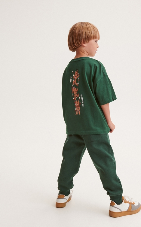 Zielona koszulka dziecięca Reserved z krótkim rękawem z bawełny dla chłopców