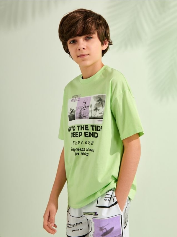 Zielona koszulka dziecięca Sinsay z bawełny
