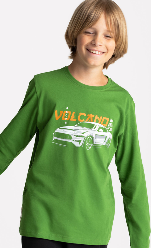 Zielona koszulka dziecięca Volcano z długim rękawem z bawełny