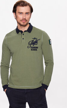 Zielona koszulka polo Aeronautica Militare z długim rękawem w młodzieżowym stylu