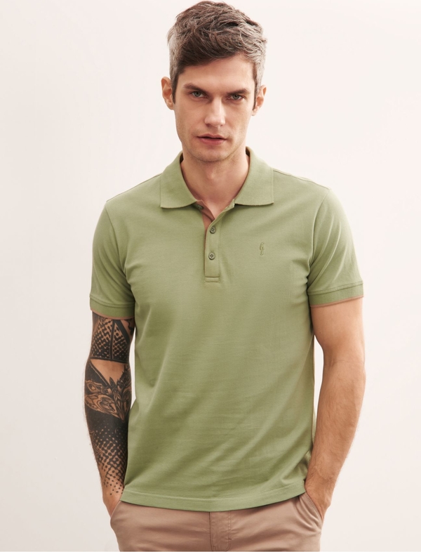 Zielona koszulka polo Ochnik z krótkim rękawem z bawełny