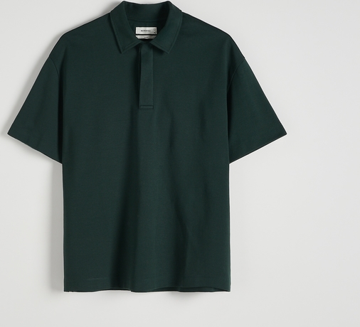 Zielona koszulka polo Reserved w stylu casual z bawełny z krótkim rękawem